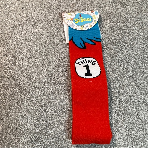 Dr. Seuss Thing 1 & 2 Knee High Lids Costume Socks Fits Shoes Sizes 1-5 - Picture 1 of 4